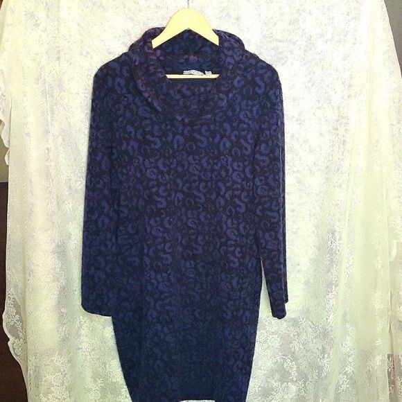 Vasna Blue‎ Animal Print Tunic Dress Long Sleeve Cowl Neck Size Medium - Picture 6 of 13